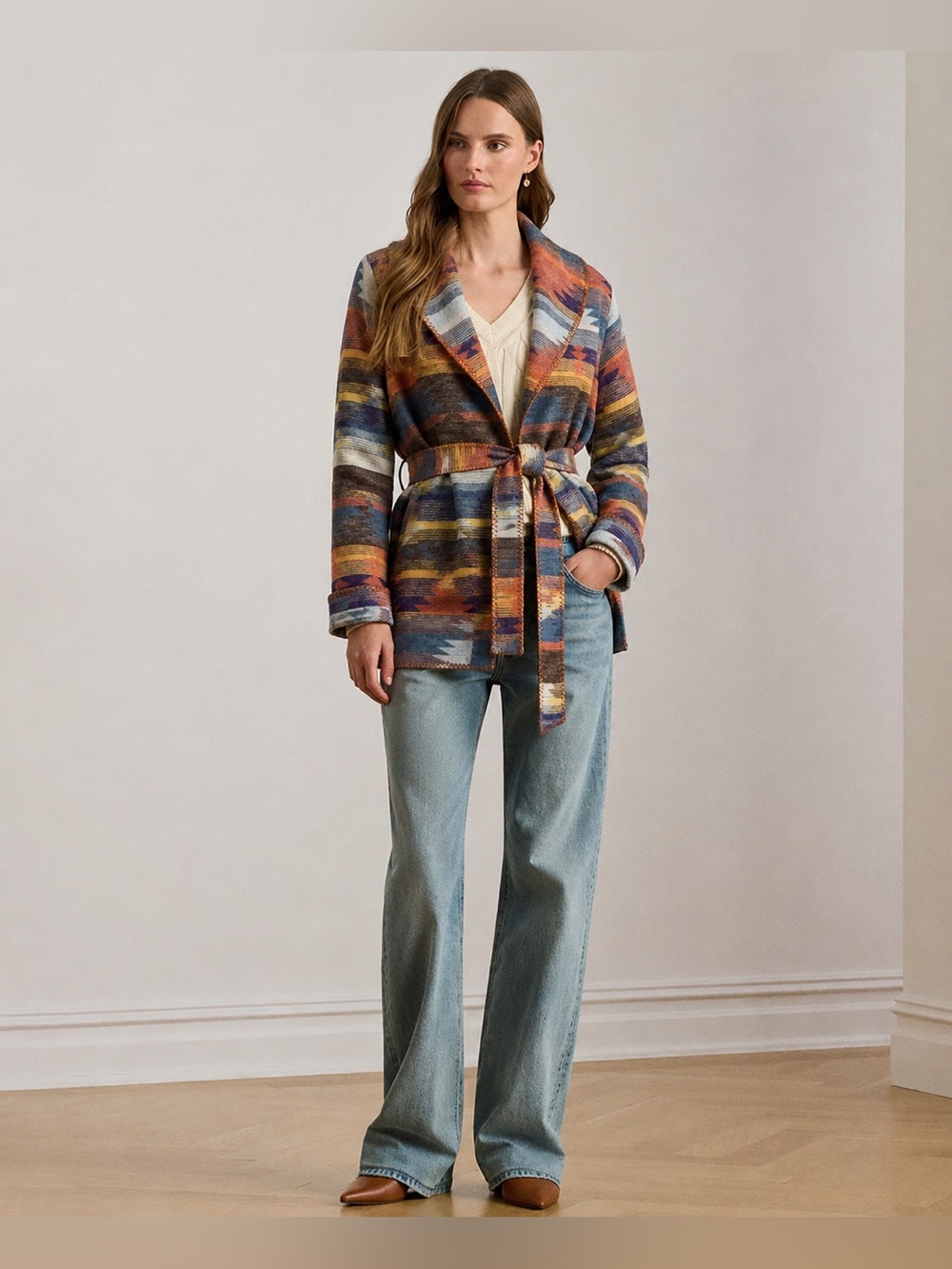 Vintage Rhonda Stark 1990s Southwest Printed Patterned Wool Jacket Size Medium